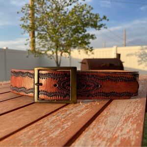 Latitan | Leather Hand Stained Western Belt Floral Brown & Navy